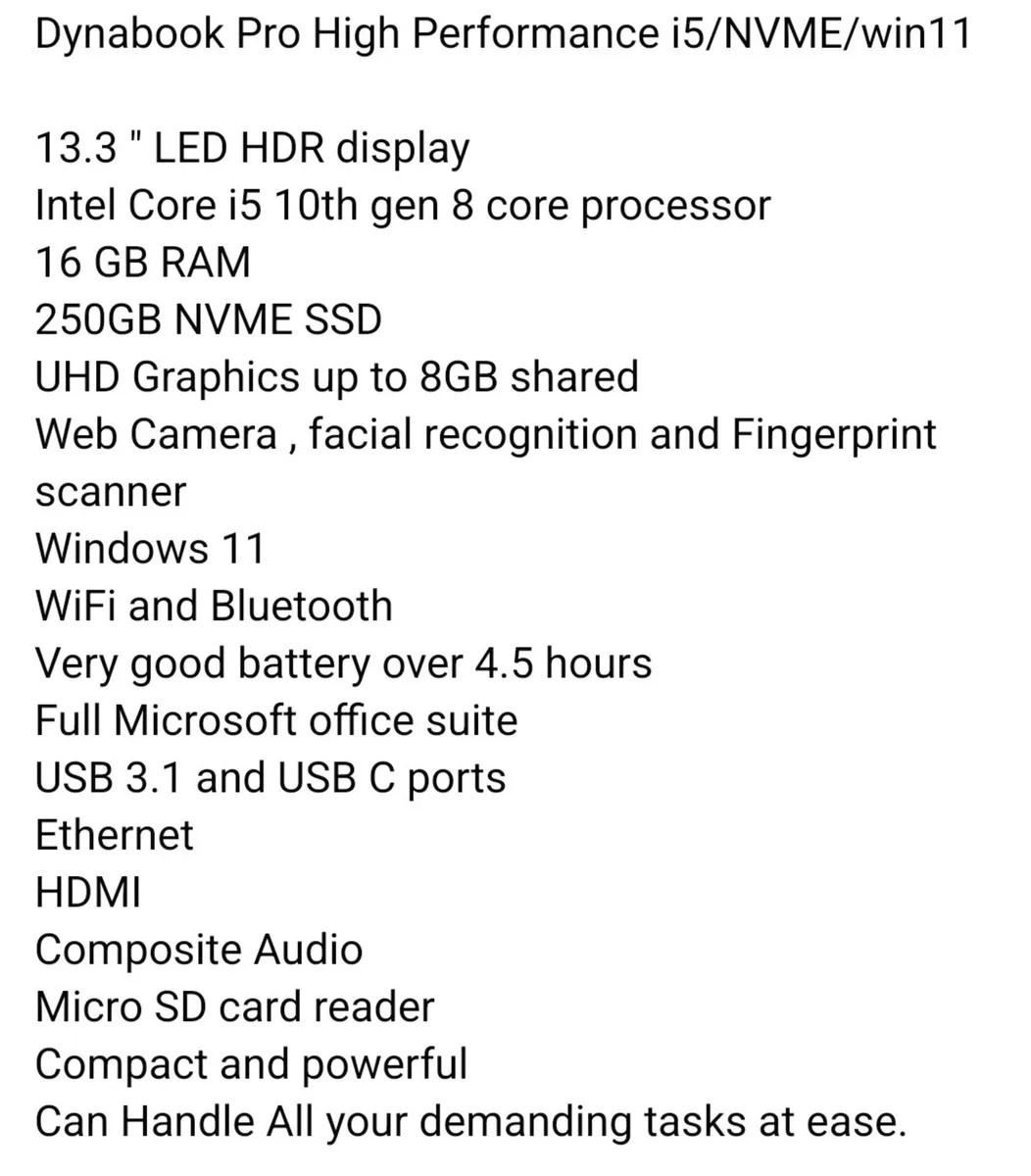 Toshiba Dynabook i5 / 16GB RAM / 250GB NVME - Image 2
