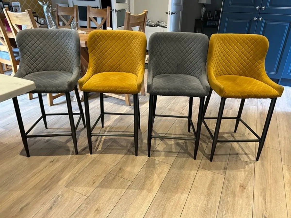 Velvet Barstool Set of 4 (2 Yellow Mustard and 2 grey) - Image 1