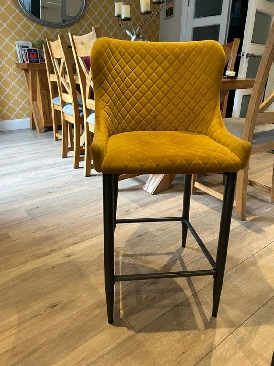 Velvet Barstool Set of 4 (2 Yellow Mustard and 2 grey) - Image 2