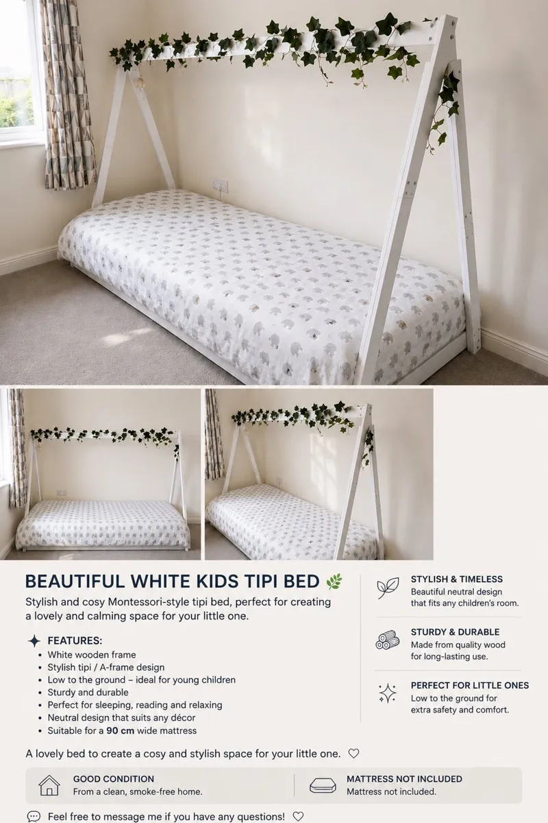 Beautiful White Kids Tipi Bed 🤍🌿