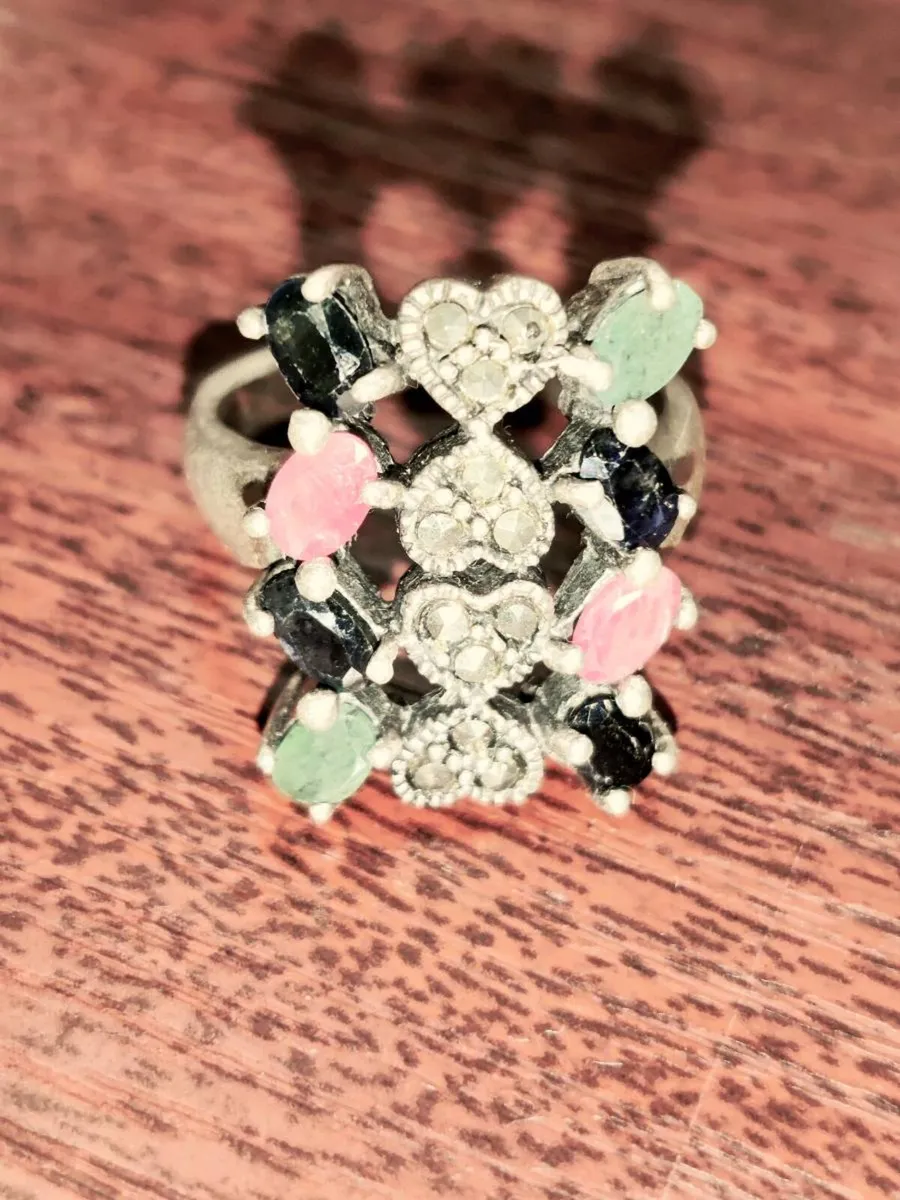 CHUNKY MARCASITE JADE, 925 Silver Unisex Ring ! - Image 1