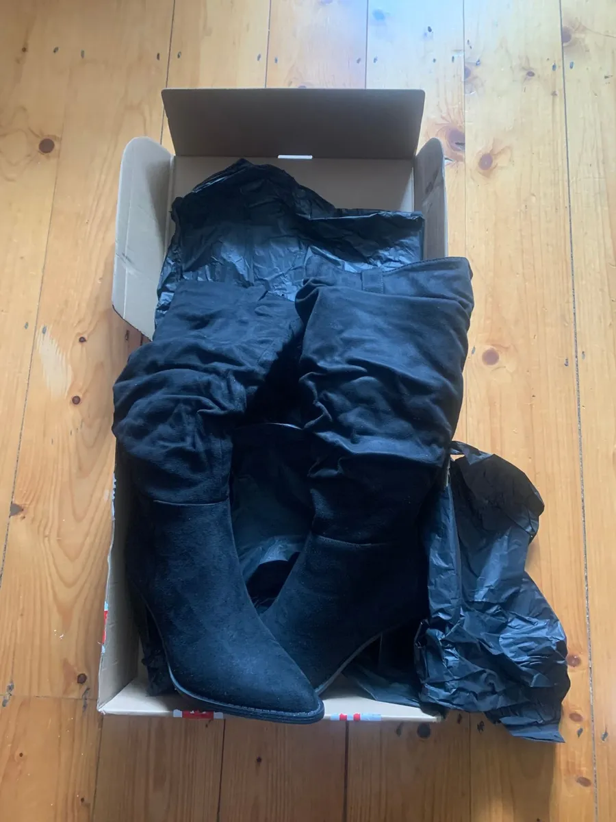 Wide Fit Slouch Black Knee Boots - Image 1