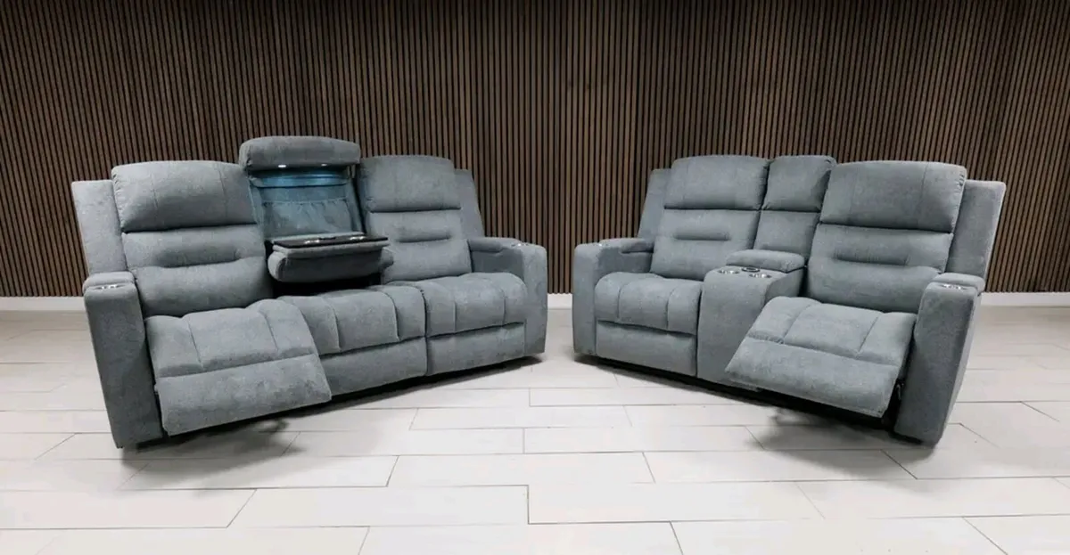 Titan Grey Fabric Wireless Charging Recliner Sofa - Image 1