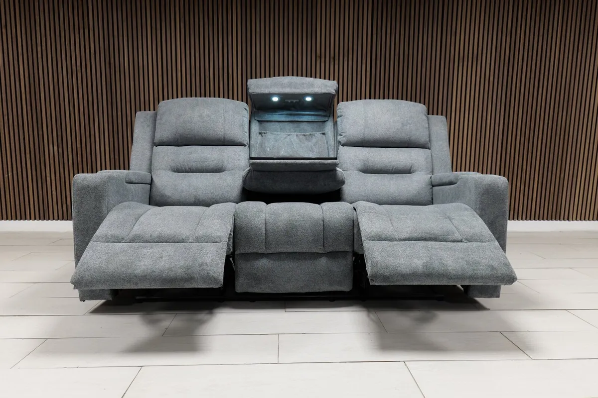 Titan Grey Fabric Wireless Charging Recliner Sofa - Image 2