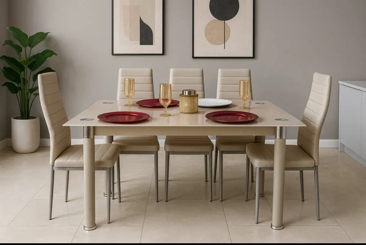Glass Dining Table With 6 Leather Chairs - Image 3