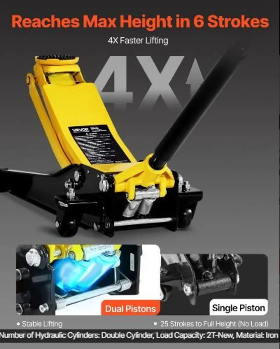 Low Profile Floor Jack, Max 2 Ton Capacity - Image 2