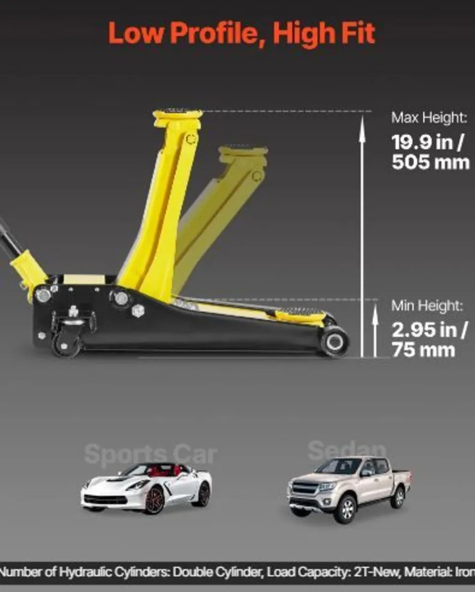 Low Profile Floor Jack, Max 2 Ton Capacity - Image 4