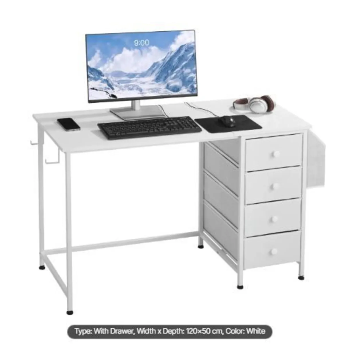 Computer Desk with Fabric Drawers, 120 cm - Image 1