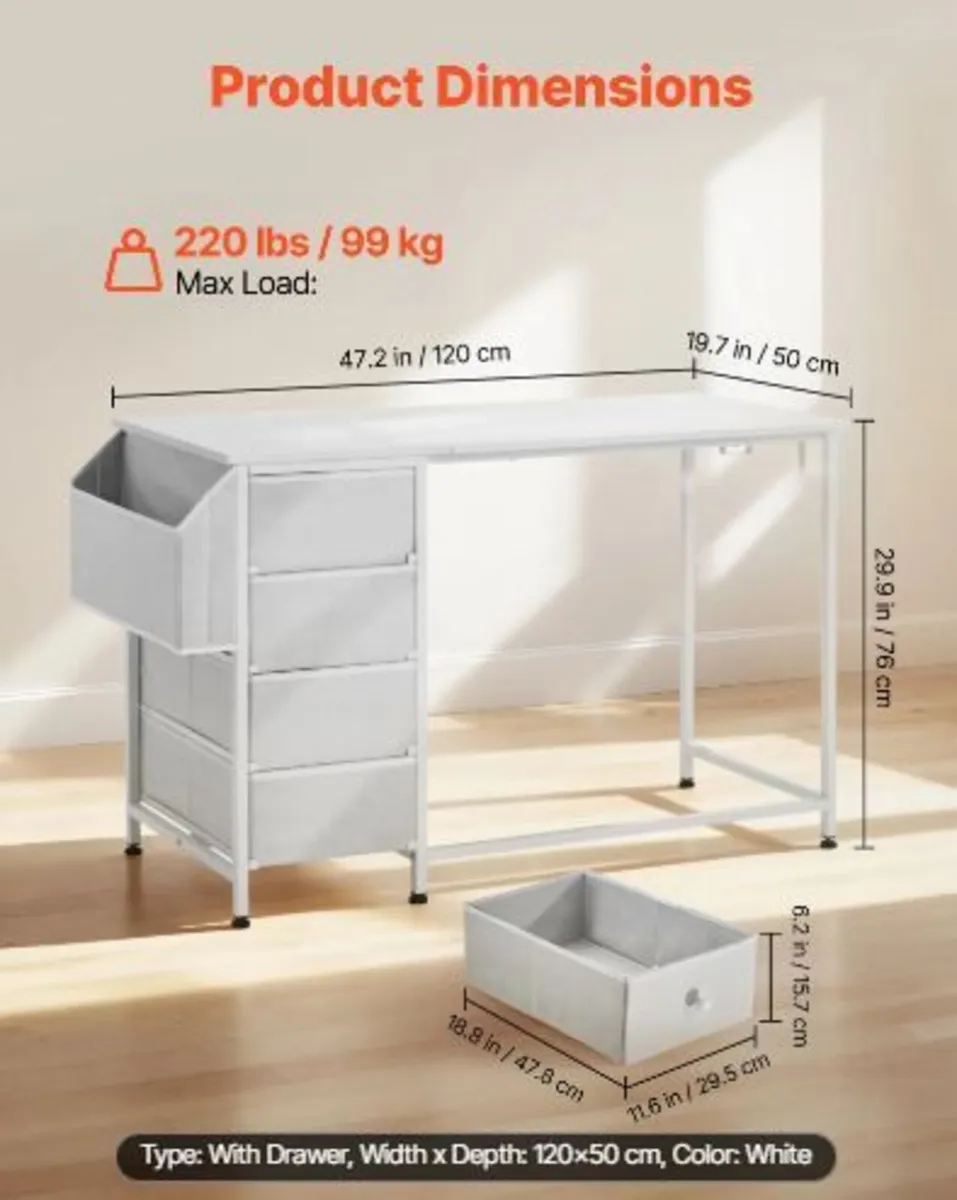 Computer Desk with Fabric Drawers, 120 cm - Image 4