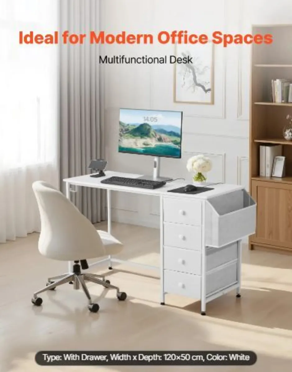 Computer Desk with Fabric Drawers, 120 cm - Image 2