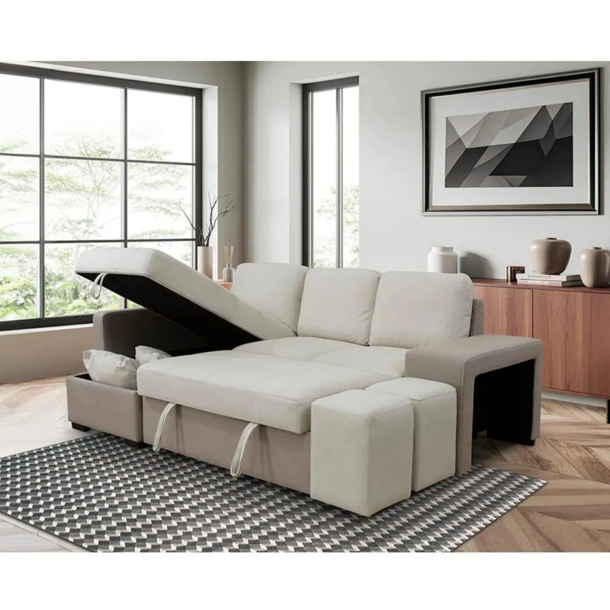 ✨ STACY BEIGE CHAISE LONGUE SOFA BED WITH STORAGE - Image 2