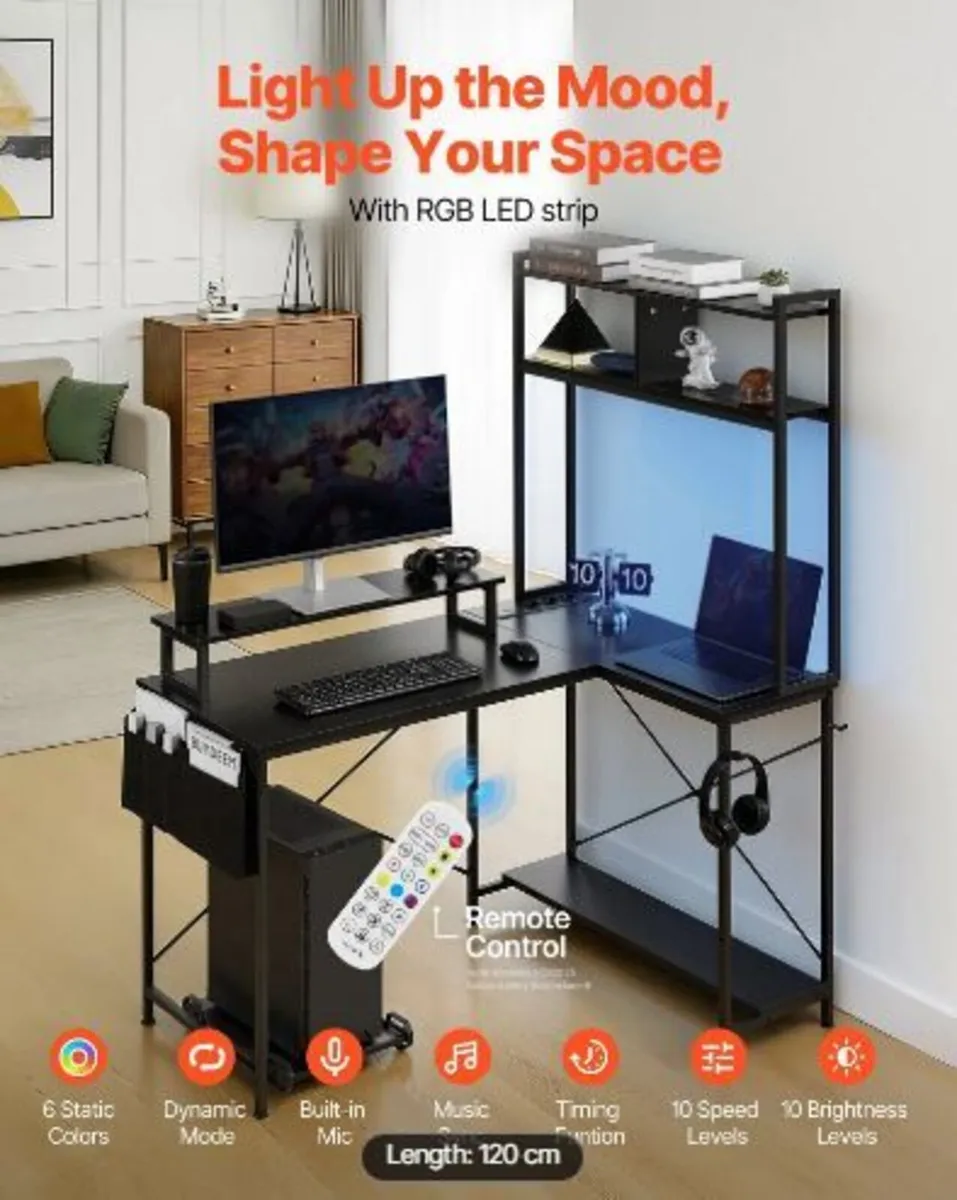 L-Shaped Gaming Desk with LED Lights - Image 3