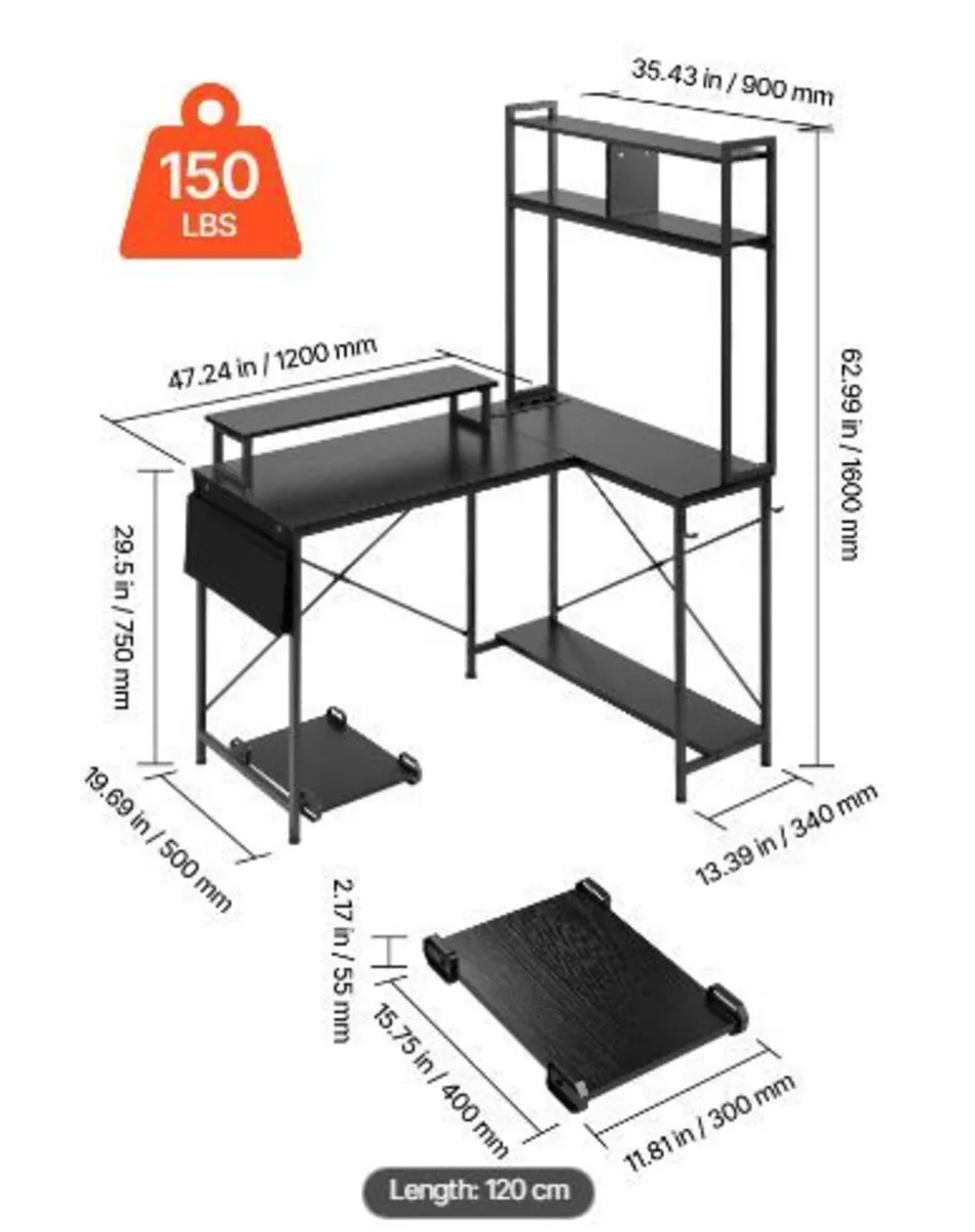 L-Shaped Gaming Desk with LED Lights - Image 4