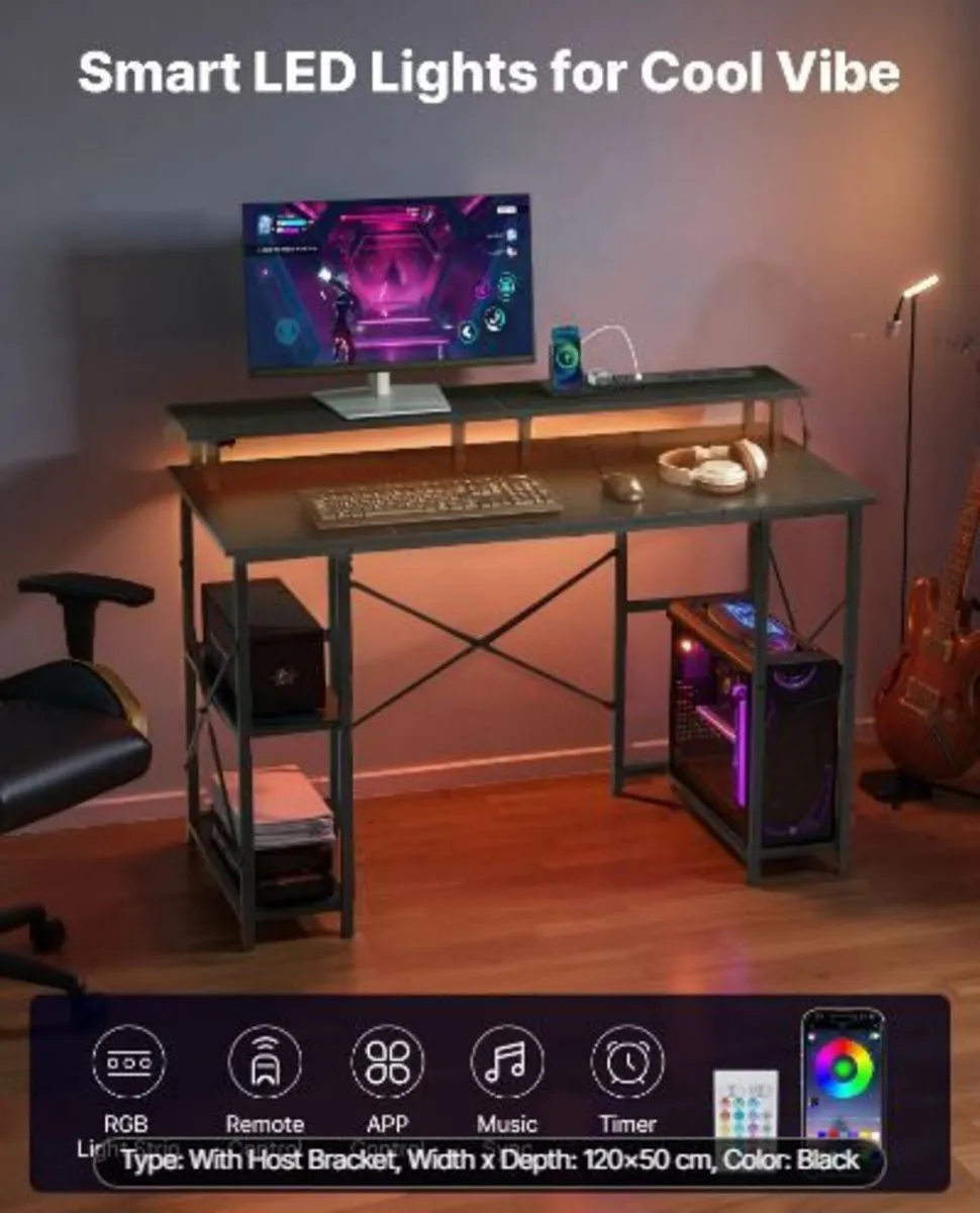 120 cm Computer Desk with Smart LED Lights - Image 2
