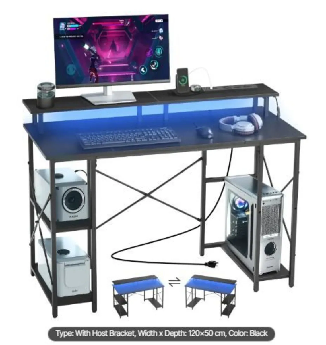 120 cm Computer Desk with Smart LED Lights - Image 4