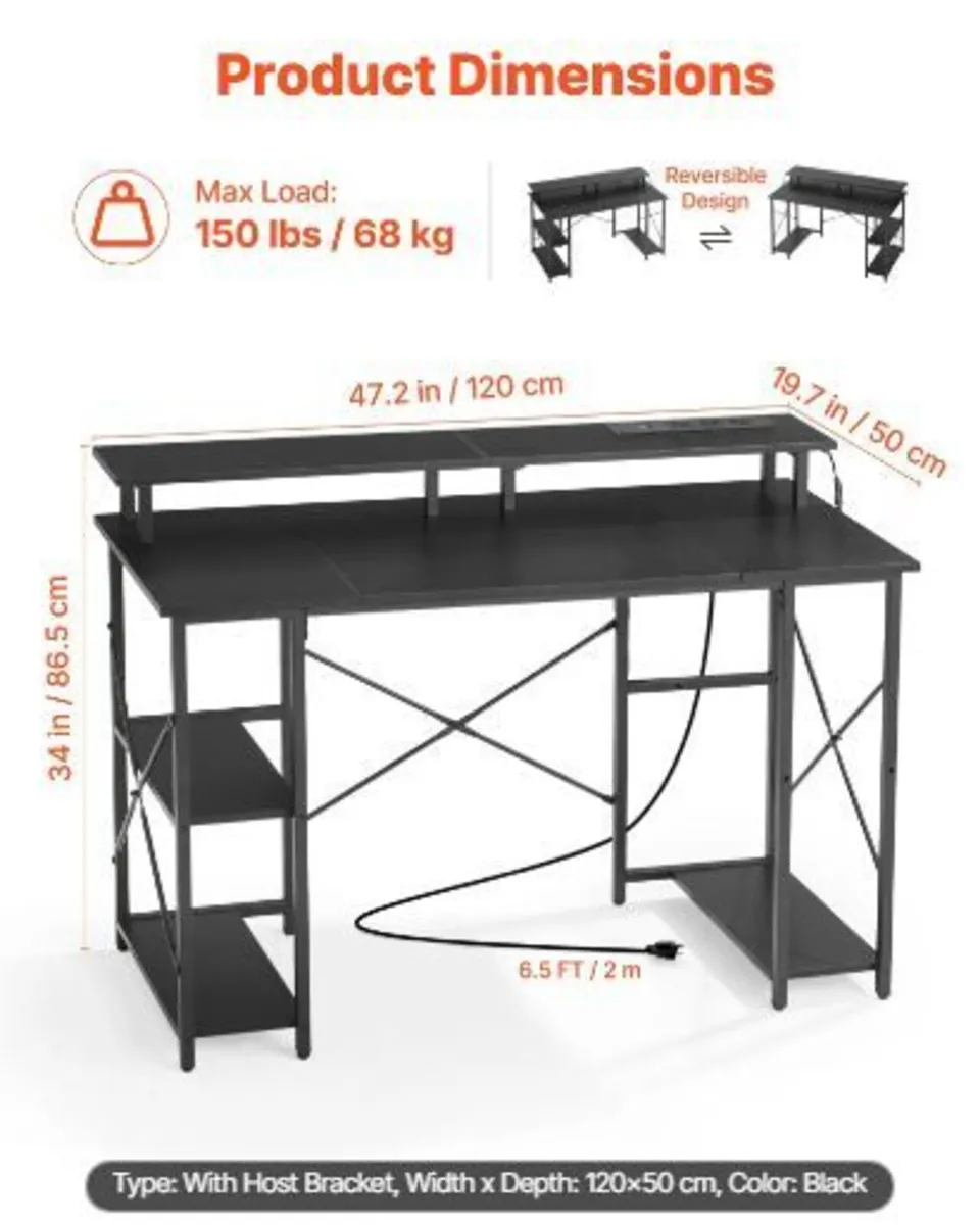120 cm Computer Desk with Smart LED Lights - Image 1