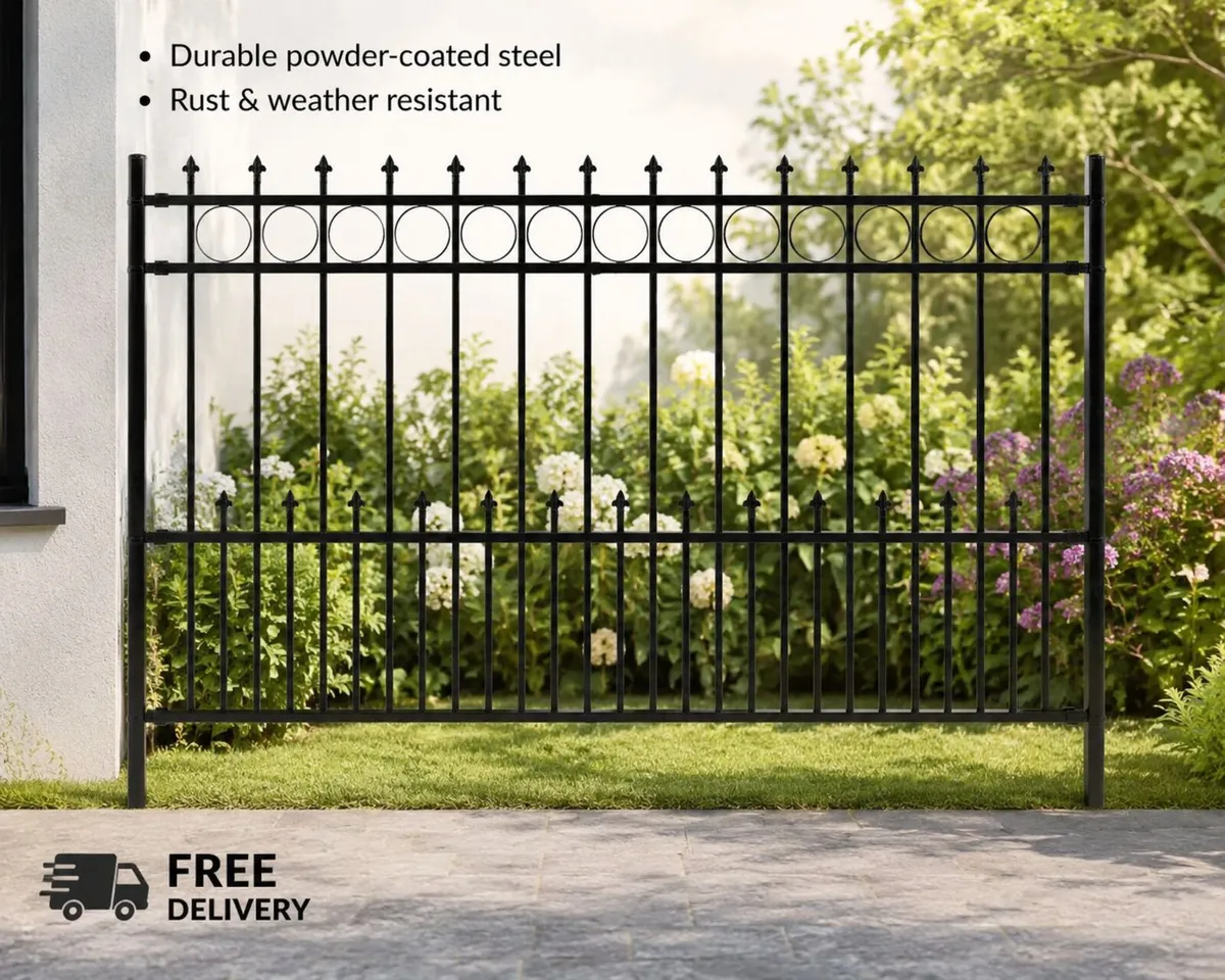 Decorative Black Metal Garden Fence Panel 200 x 16 - Image 1