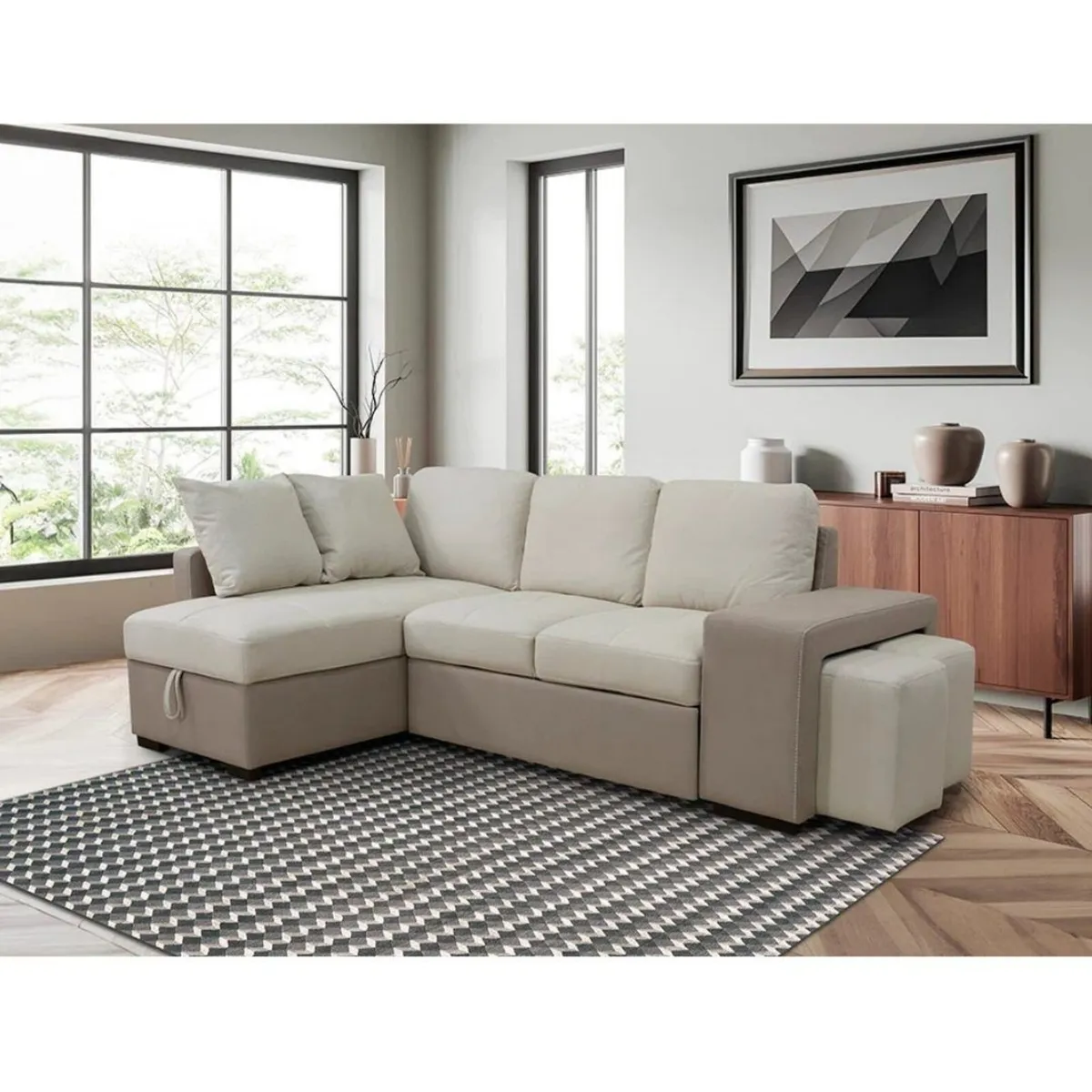 ✨ STACY BEIGE CHAISE LONGUE SOFA BED WITH STORAGE - Image 1