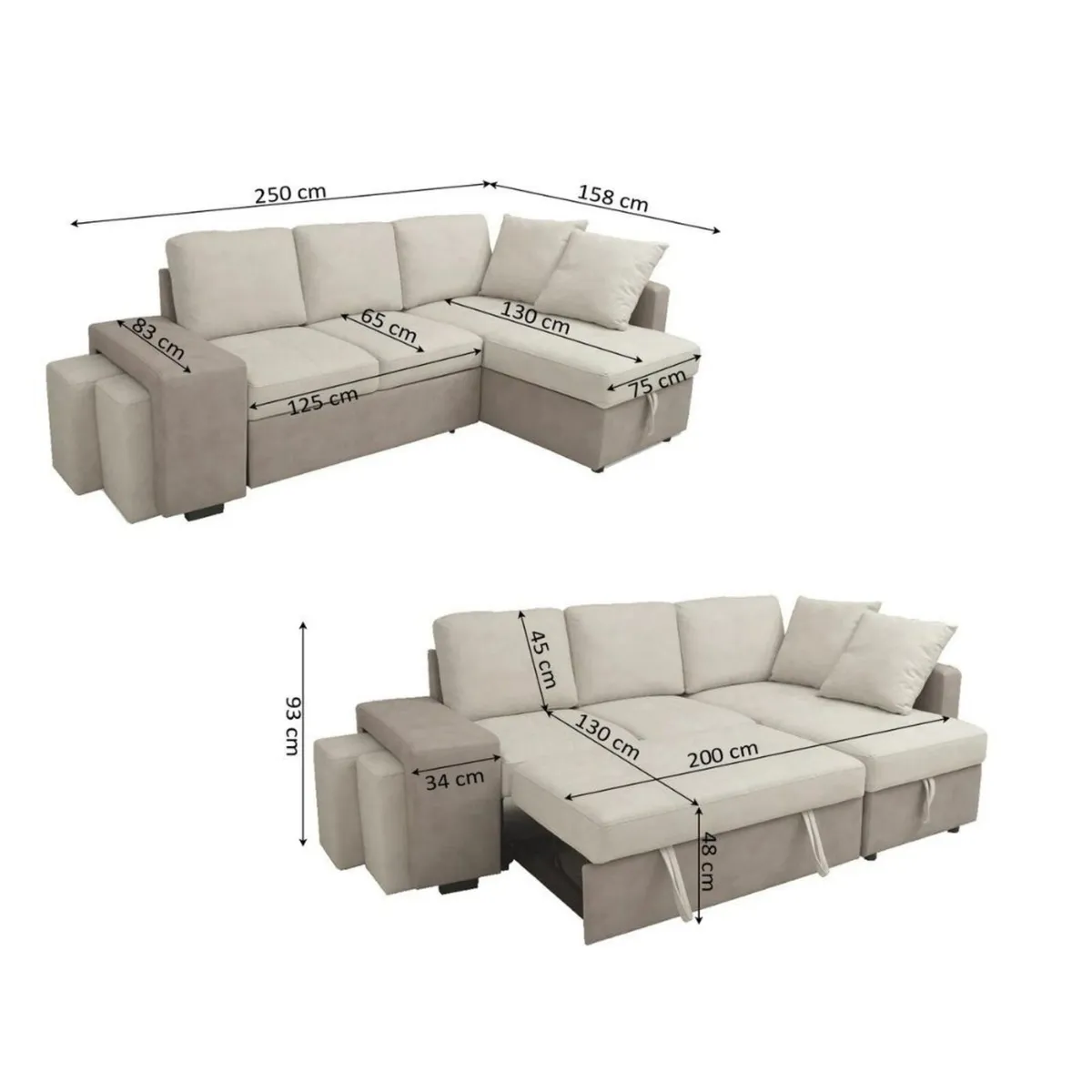 ✨ STACY BEIGE CHAISE LONGUE SOFA BED WITH STORAGE - Image 3