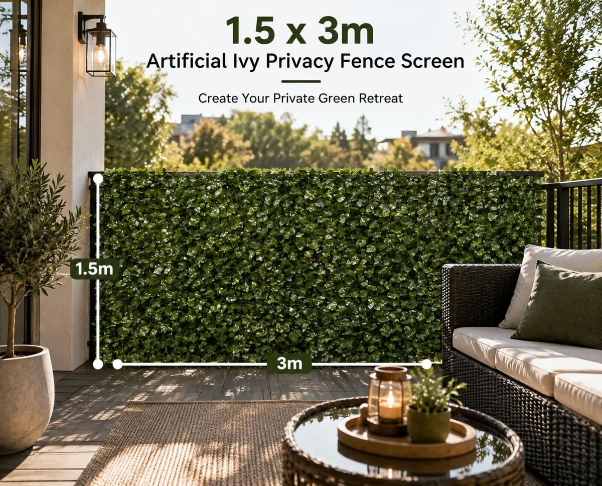 Artificial Ivy Privacy Fence Screen 1.5 x 3 m Gree - Image 1
