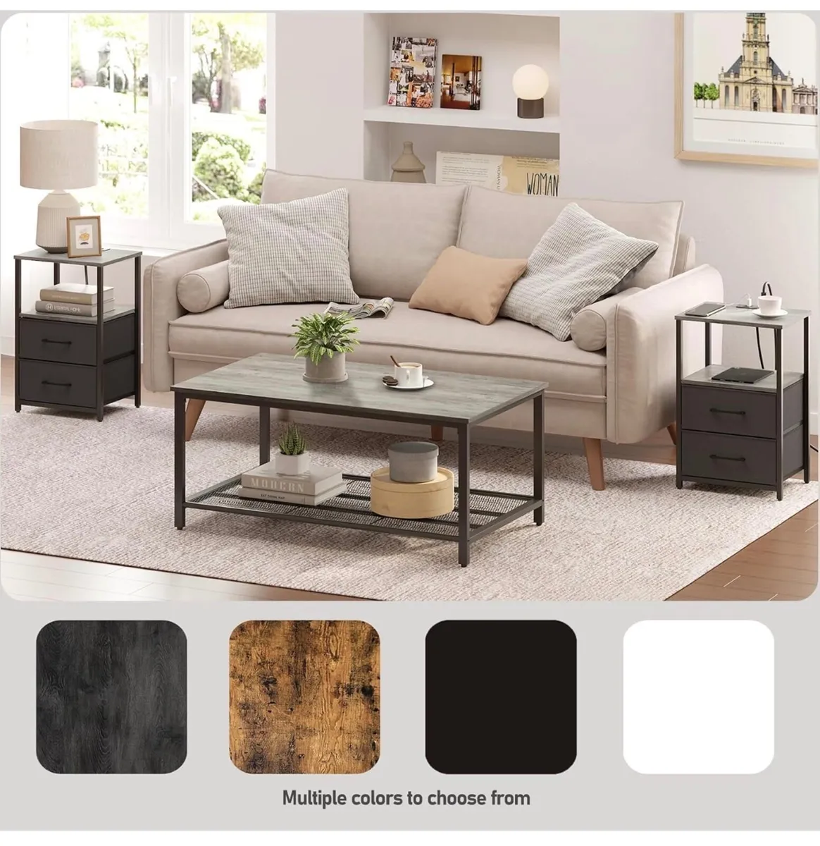 Bedside Table with Charging Station, Side Table wi - Image 3