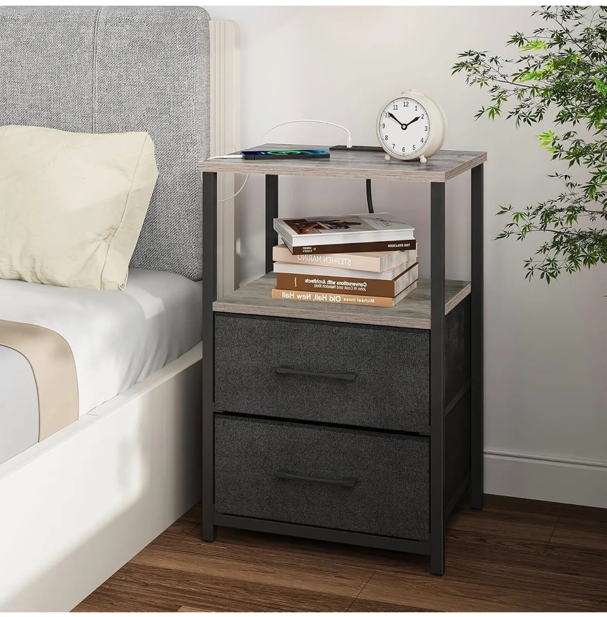 Bedside Table with Charging Station, Side Table wi - Image 4