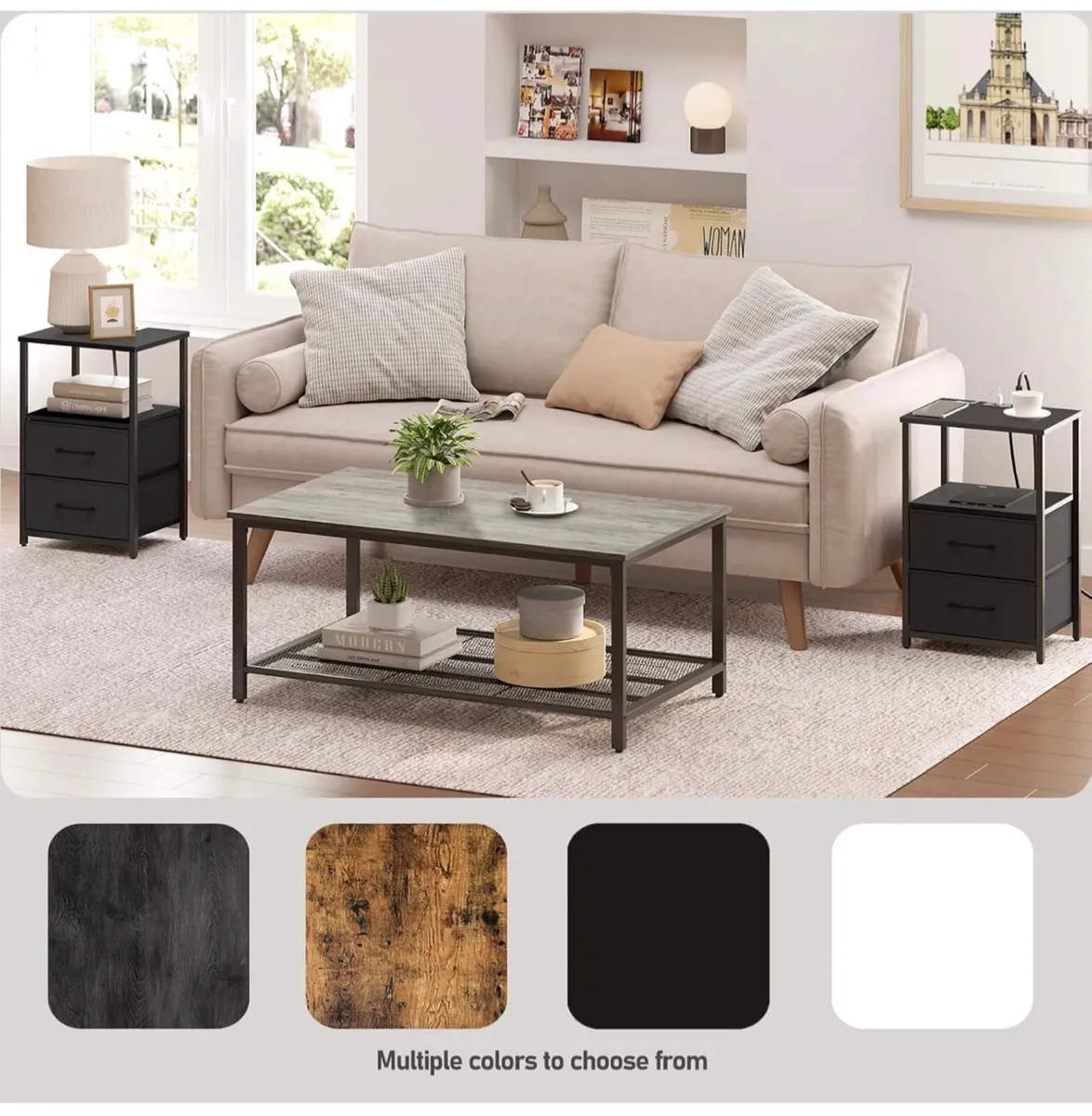 Bedside Table with Charging Station, Side Table wi - Image 2
