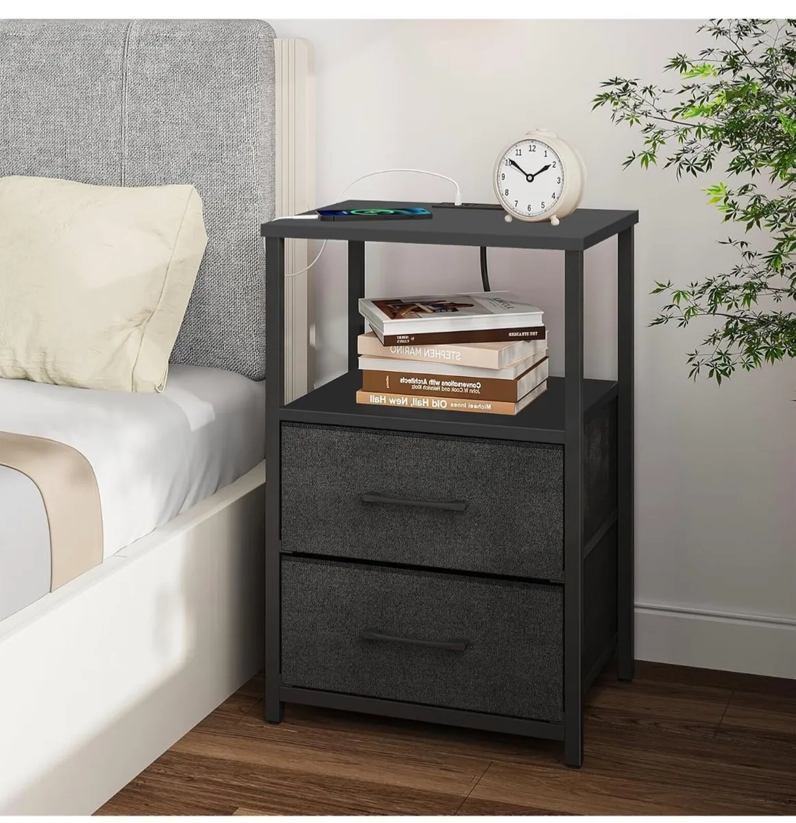 Bedside Table with Charging Station, Side Table wi - Image 4
