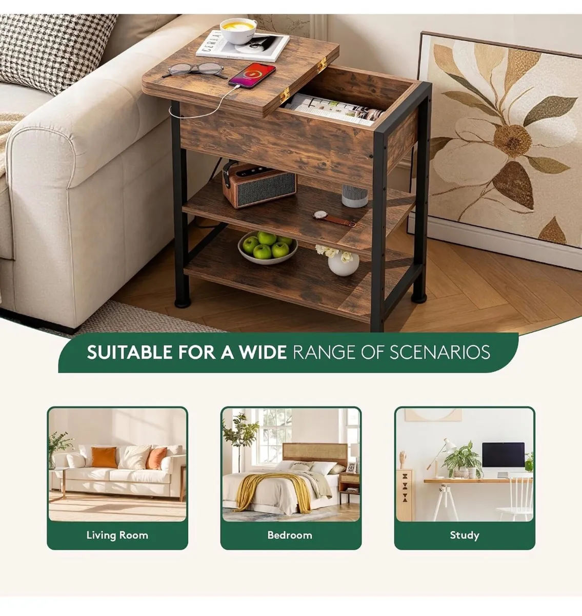 Side Table with Charging Station, Small Flip Top N - Image 2