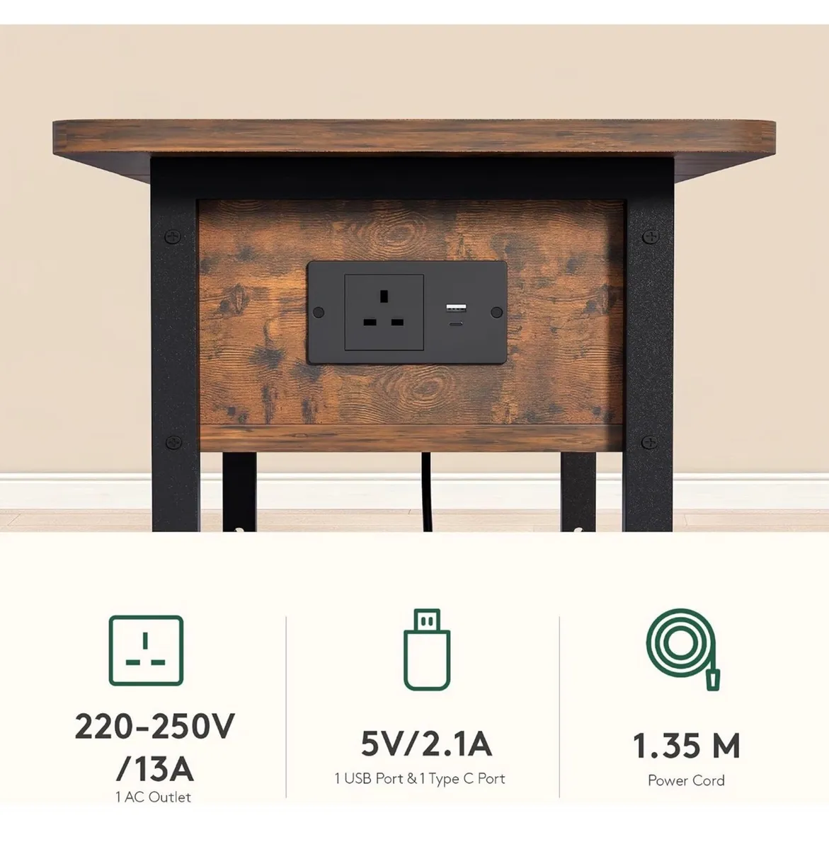 Side Table with Charging Station, Small Flip Top N - Image 3