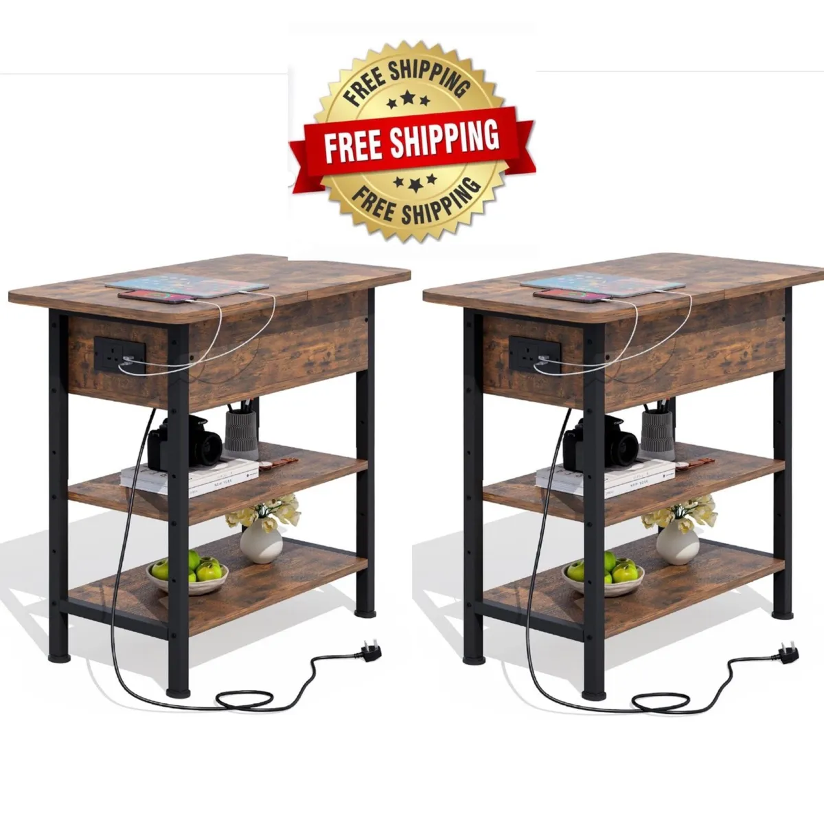 Side Table with Charging Station, Small Flip Top N - Image 1