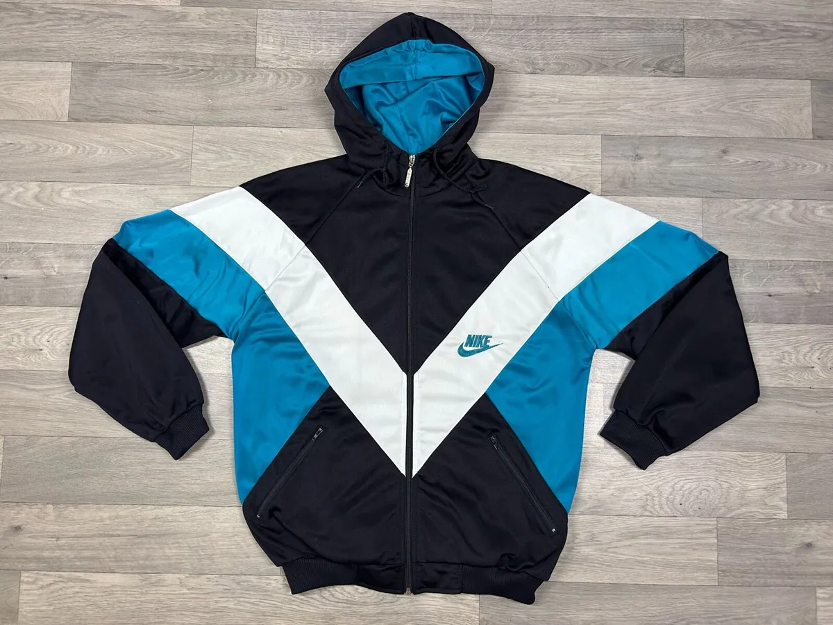 Vintage 80s Nike Hoodie Track Jacket Mens Medium - Image 1