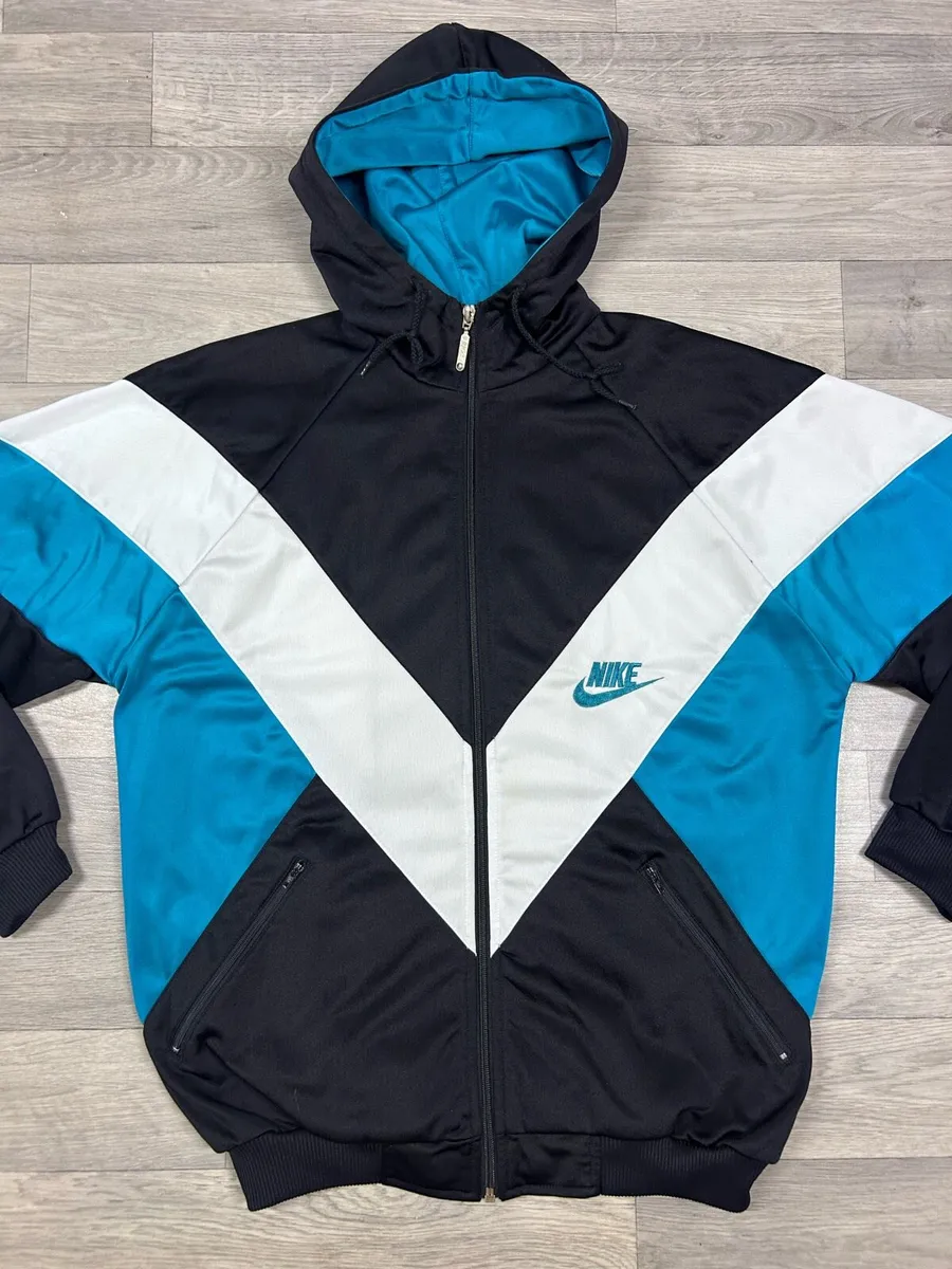 Vintage 80s Nike Hoodie Track Jacket Mens Medium - Image 2