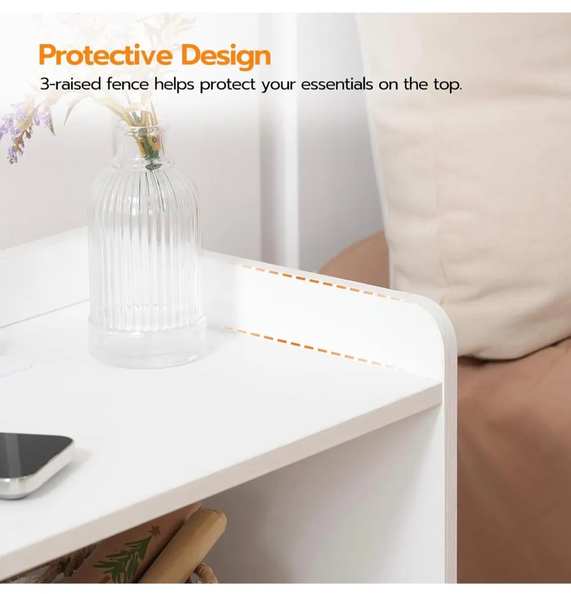 Bedside Table with Charging Station, Side Table wi - Image 4