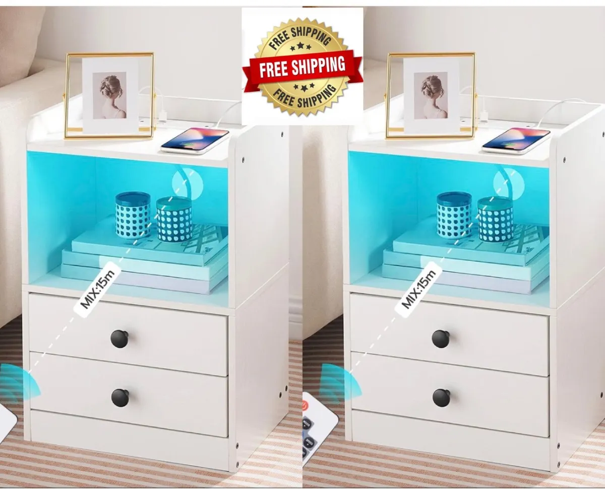 Bedside Table with Charging Station, Side Table wi - Image 1