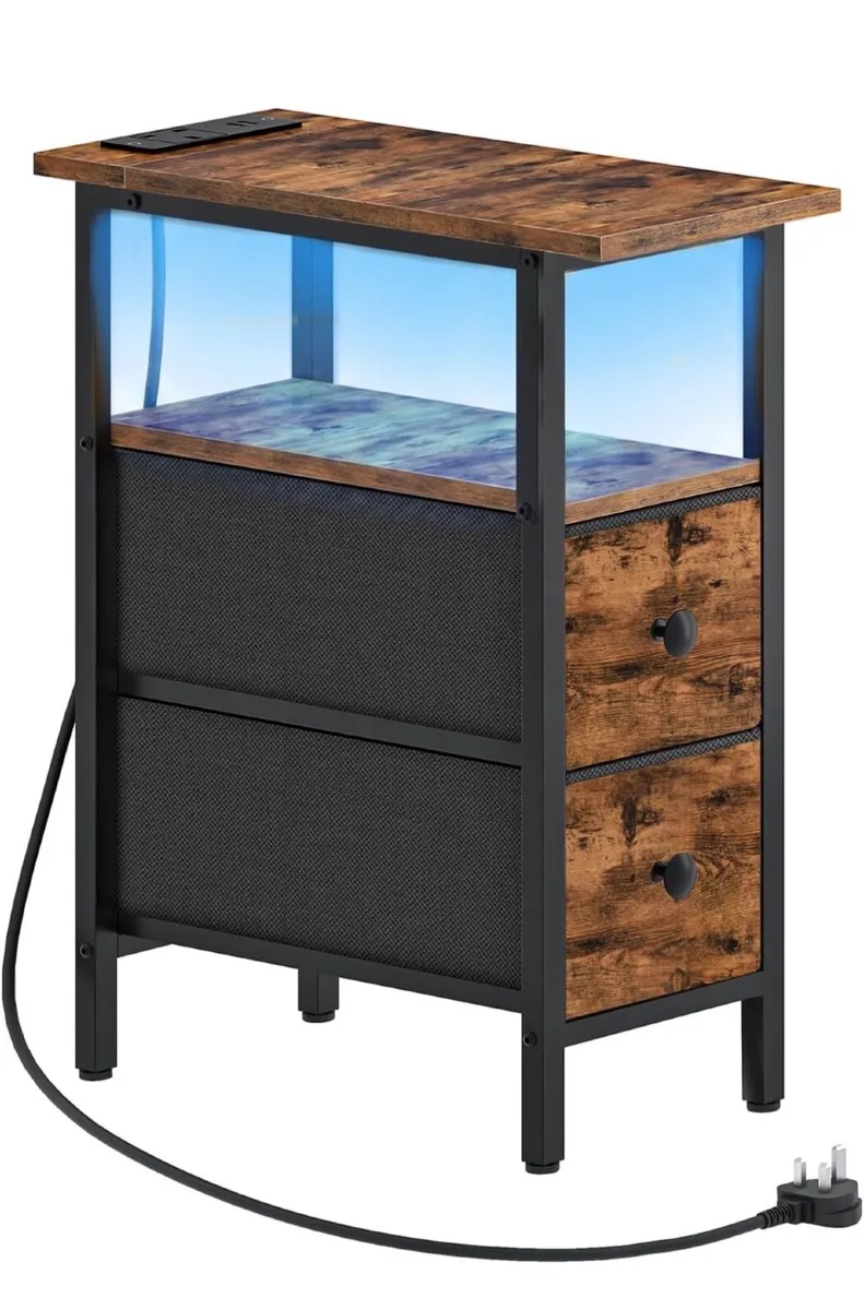 Slim Bedside Table with Charging Station, Narrow S - Image 2