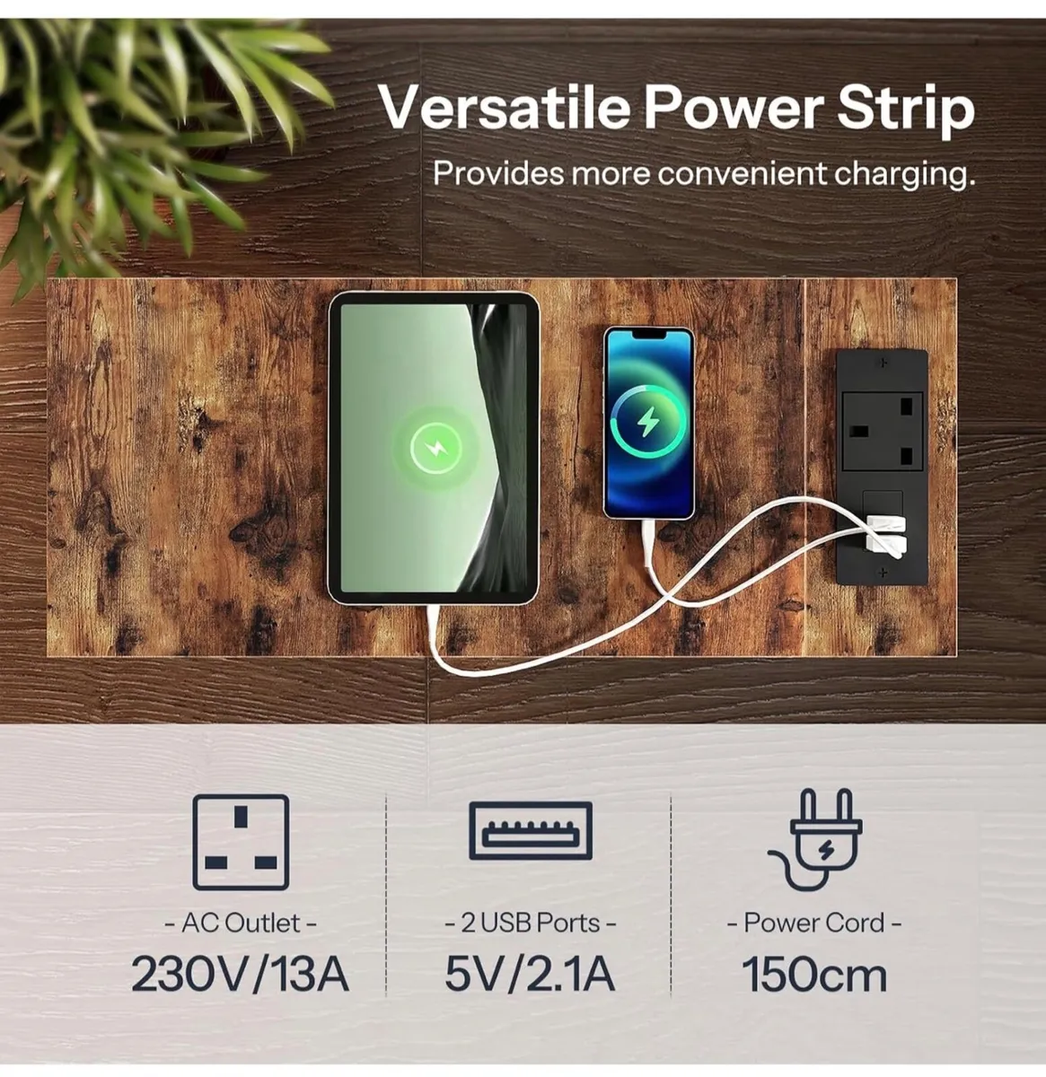 Slim Bedside Table with Charging Station, Narrow S - Image 4
