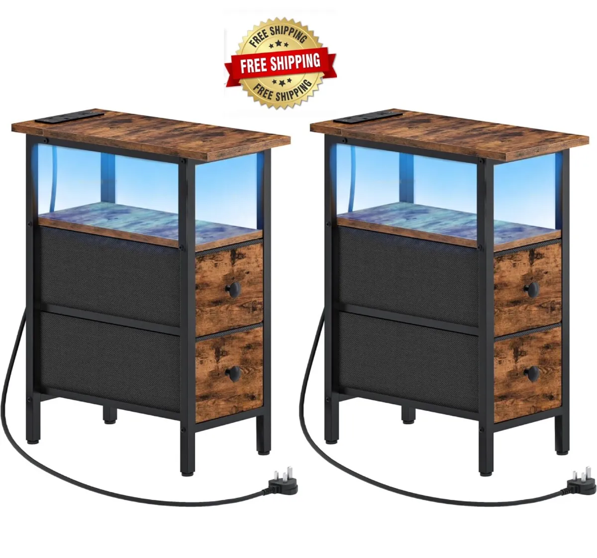 Slim Bedside Table with Charging Station, Narrow S - Image 1