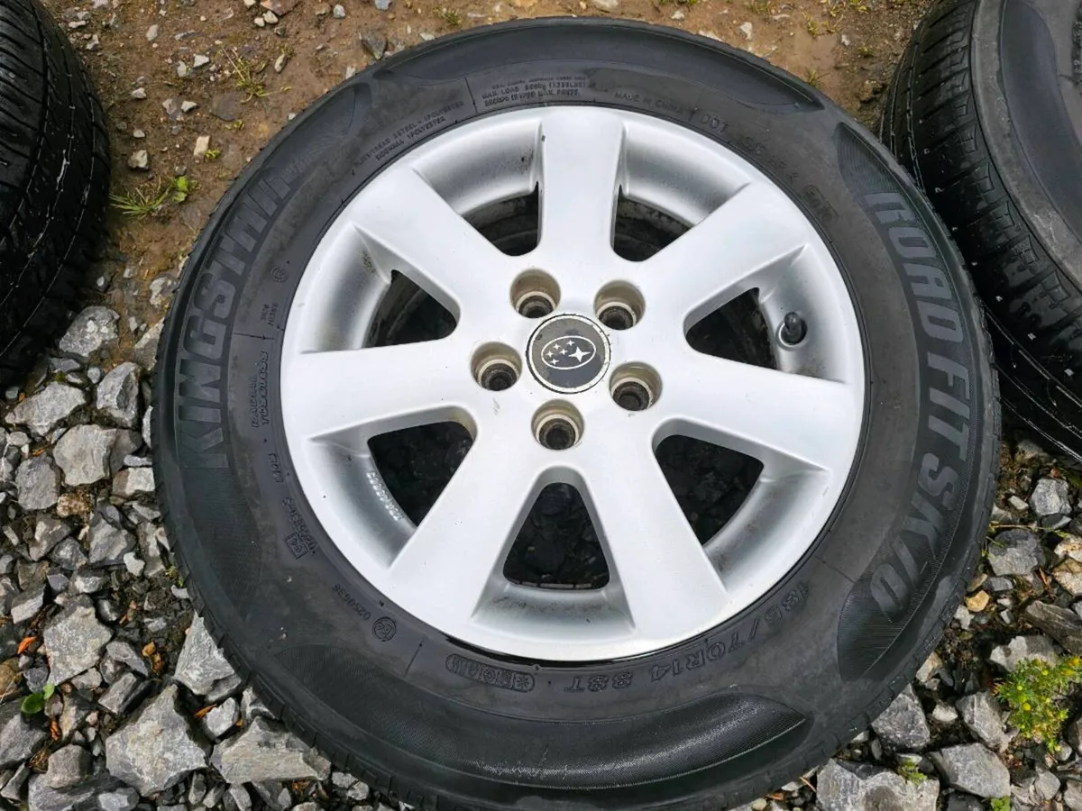 4 OEM Subaru 14" Alloy Wheels & Tires – 5x100 - Image 2
