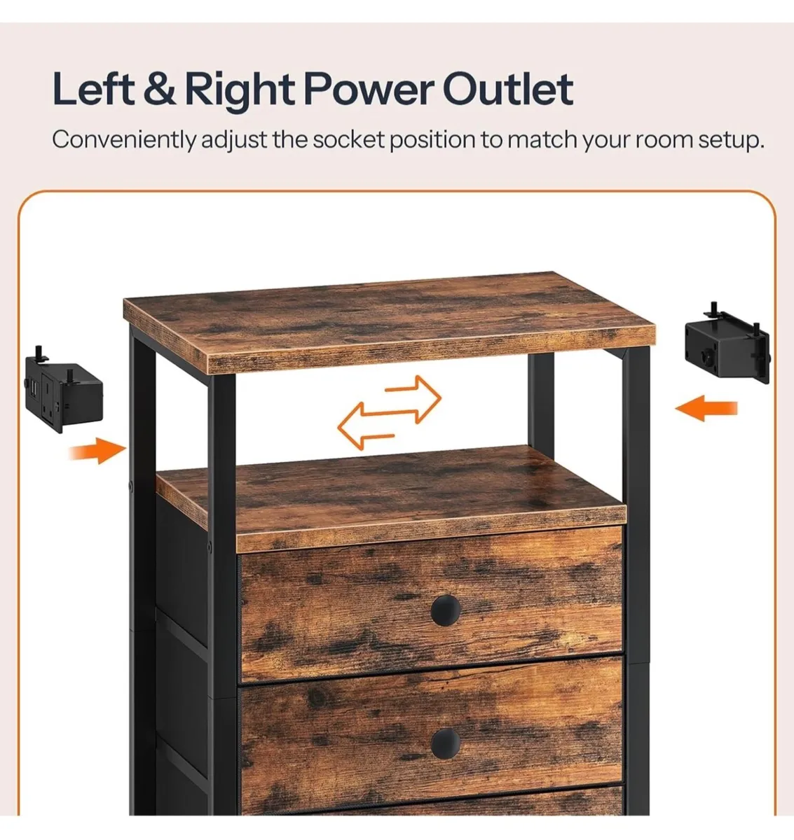 Bedside Table with Charging Station, End Table wit - Image 3