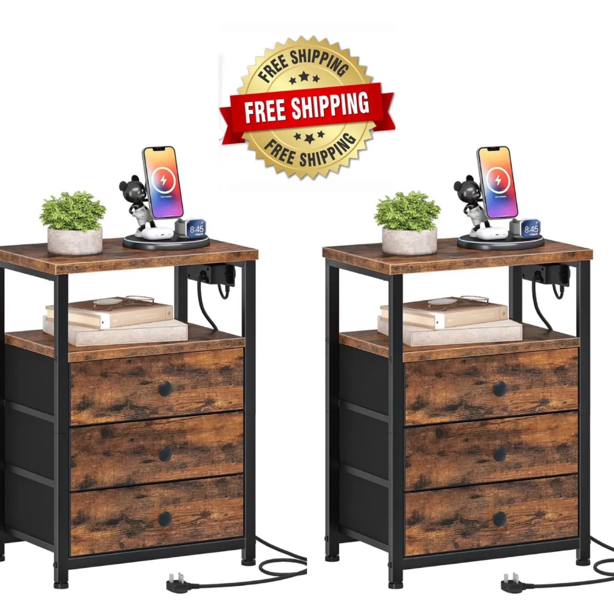 Bedside Table with Charging Station, End Table wit - Image 1