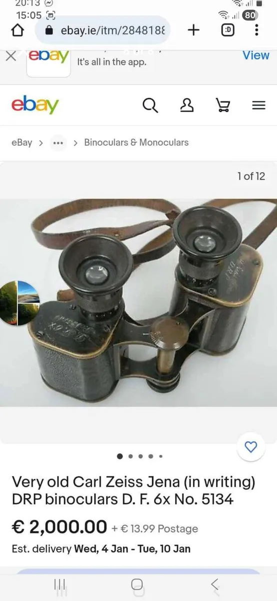 Vintage World War ll Carl Zeiss German Binoculars - Image 1
