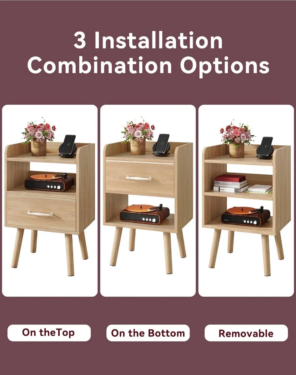 Bedside Table Set of 2, Nightstand, Side Table, Wo - Image 2