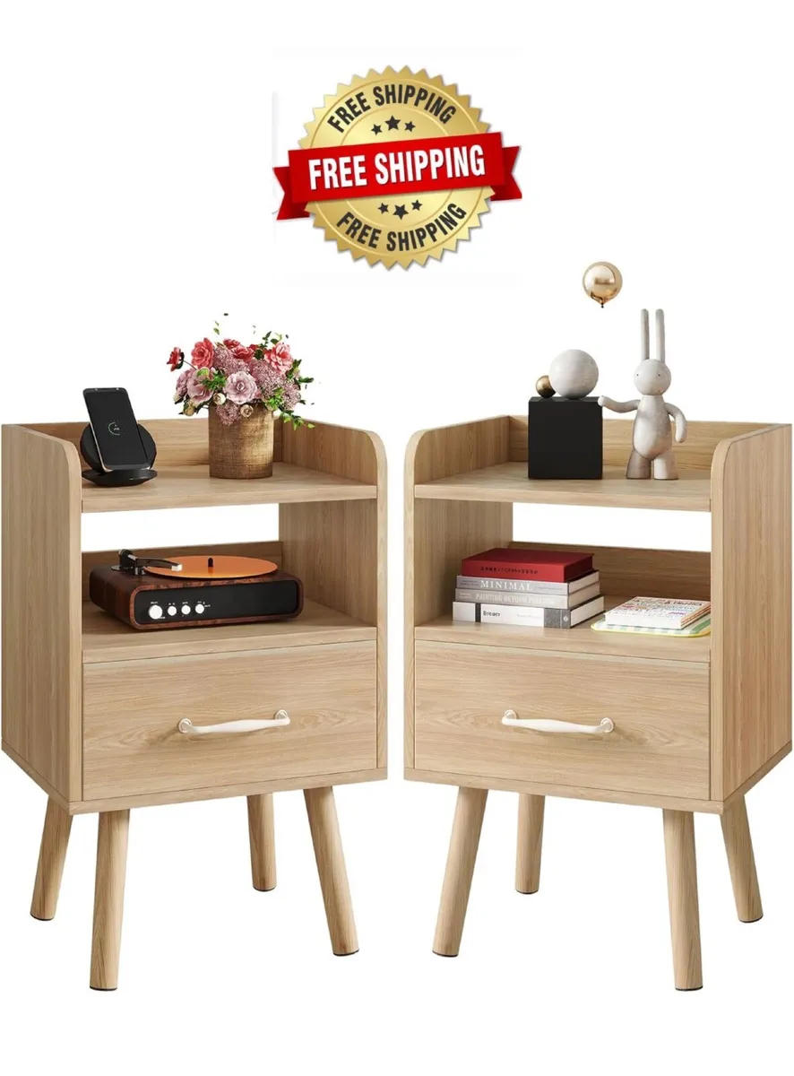 Bedside Table Set of 2, Nightstand, Side Table, Wo - Image 1