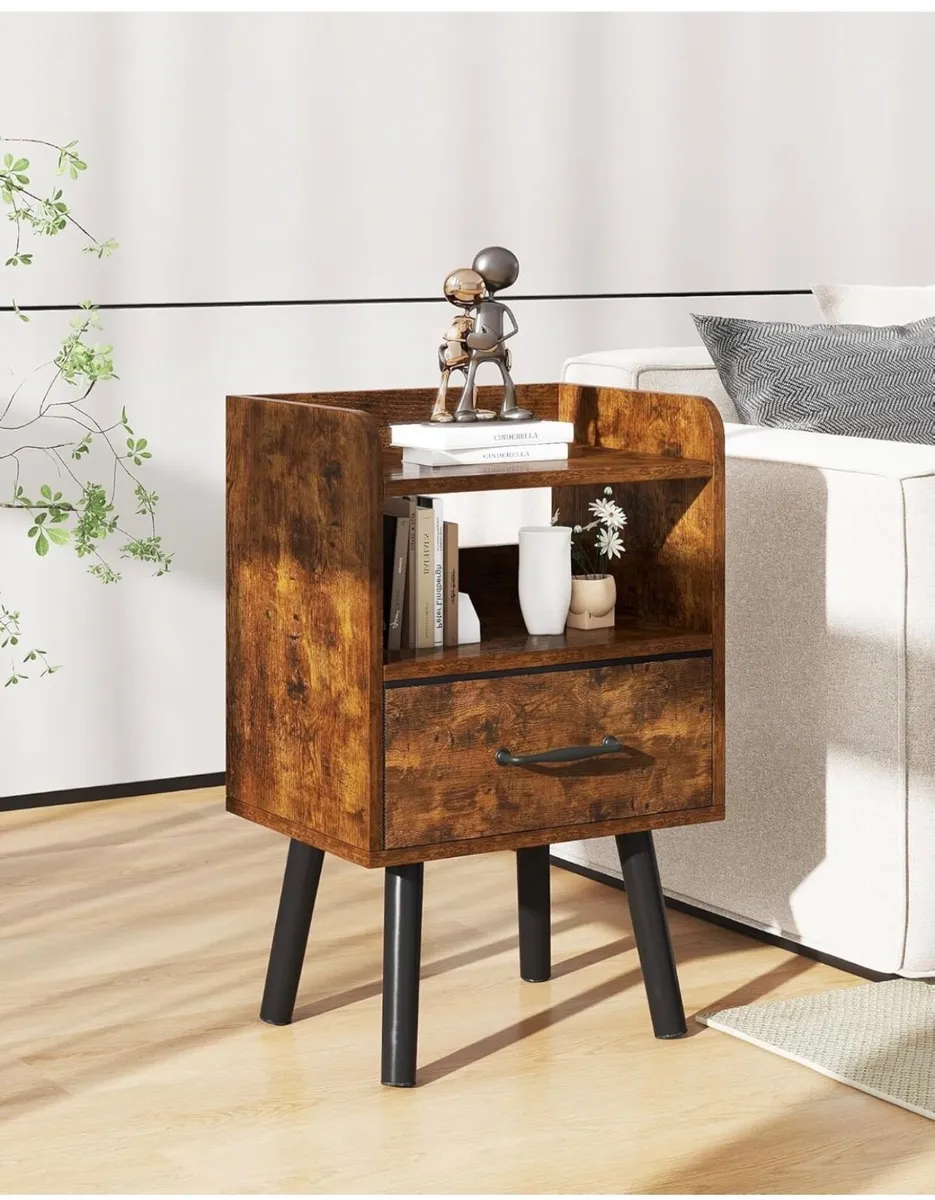 Bedside Table Set of 2, Nightstand, Side Table, Wo - Image 2
