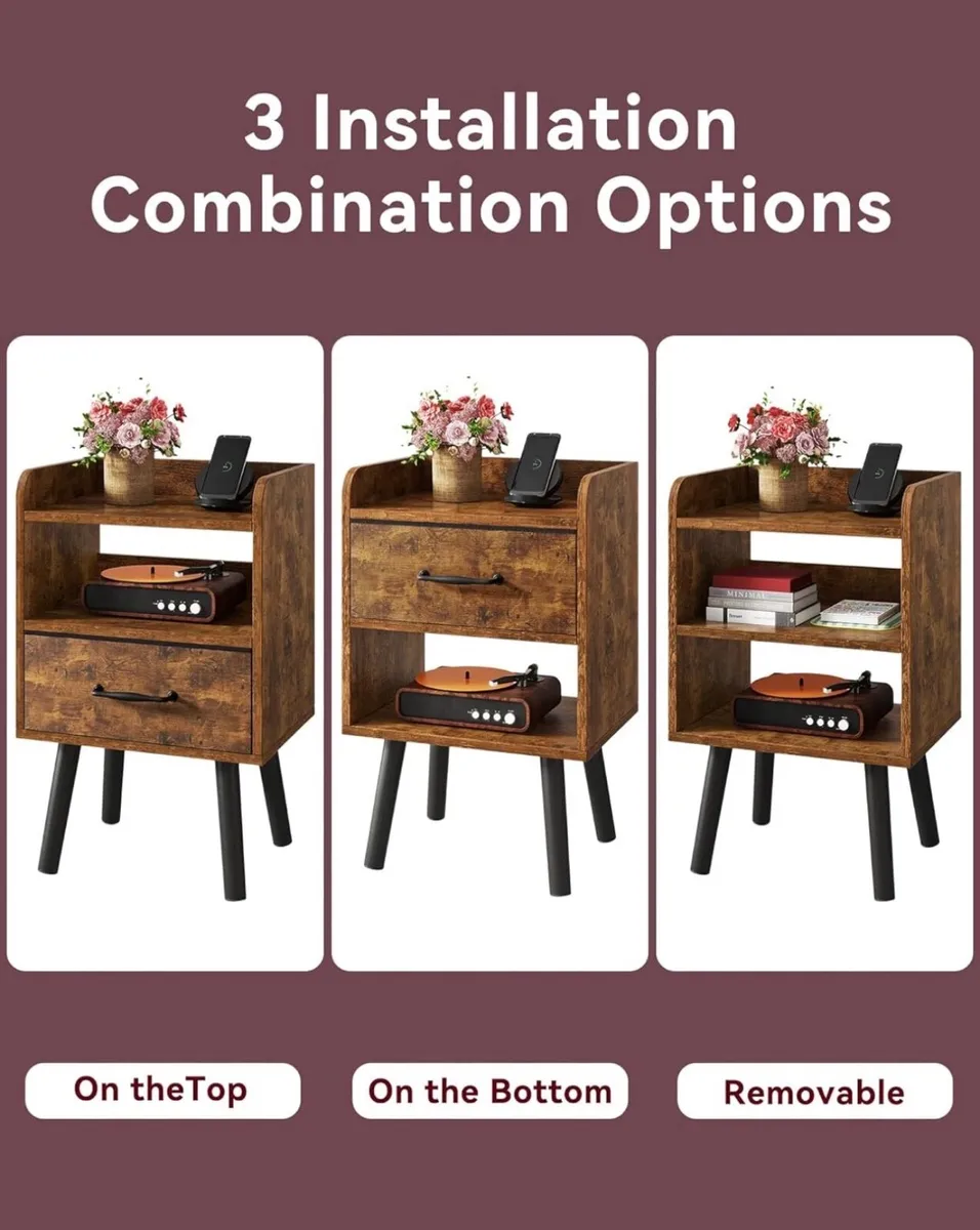 Bedside Table Set of 2, Nightstand, Side Table, Wo - Image 4