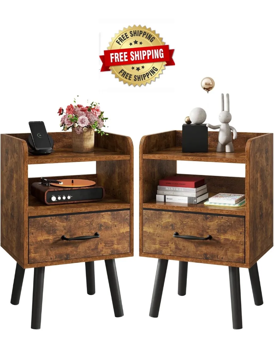 Bedside Table Set of 2, Nightstand, Side Table, Wo - Image 1