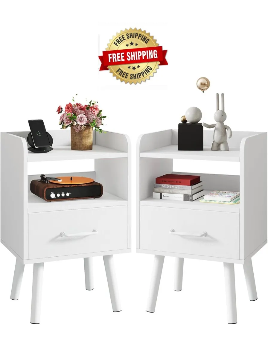Bedside Table Set of 2, Nightstand, Side Table, Wo - Image 1