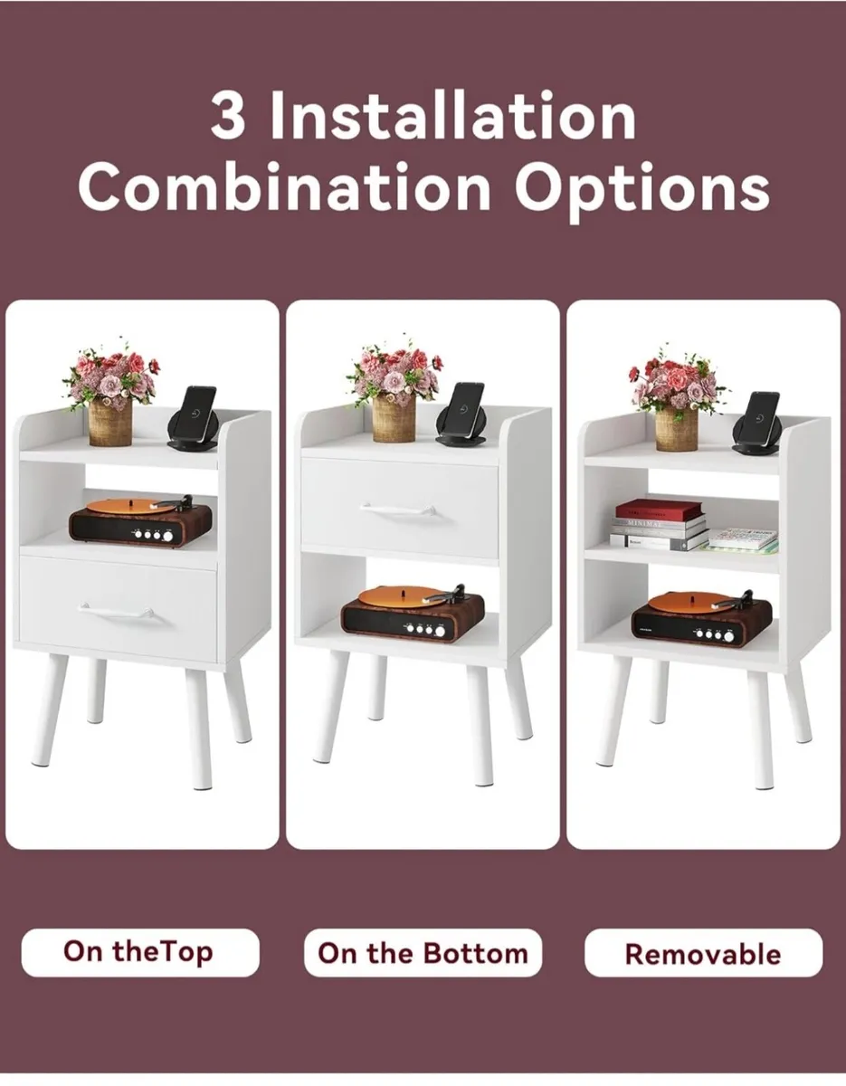 Bedside Table Set of 2, Nightstand, Side Table, Wo - Image 4