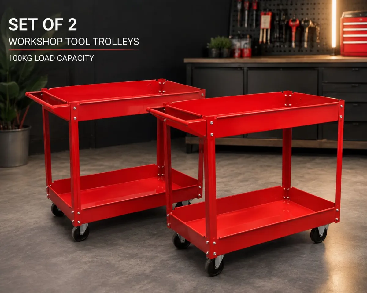 Set of 2 Workshop Tool Trolleys 100 kg Heavy-Duty - Image 1